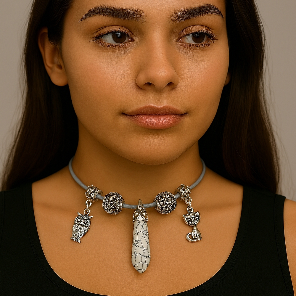 Boho Silver-Tone Point Pendant Necklace – Beads & Animal Charm Accents - Jewelry